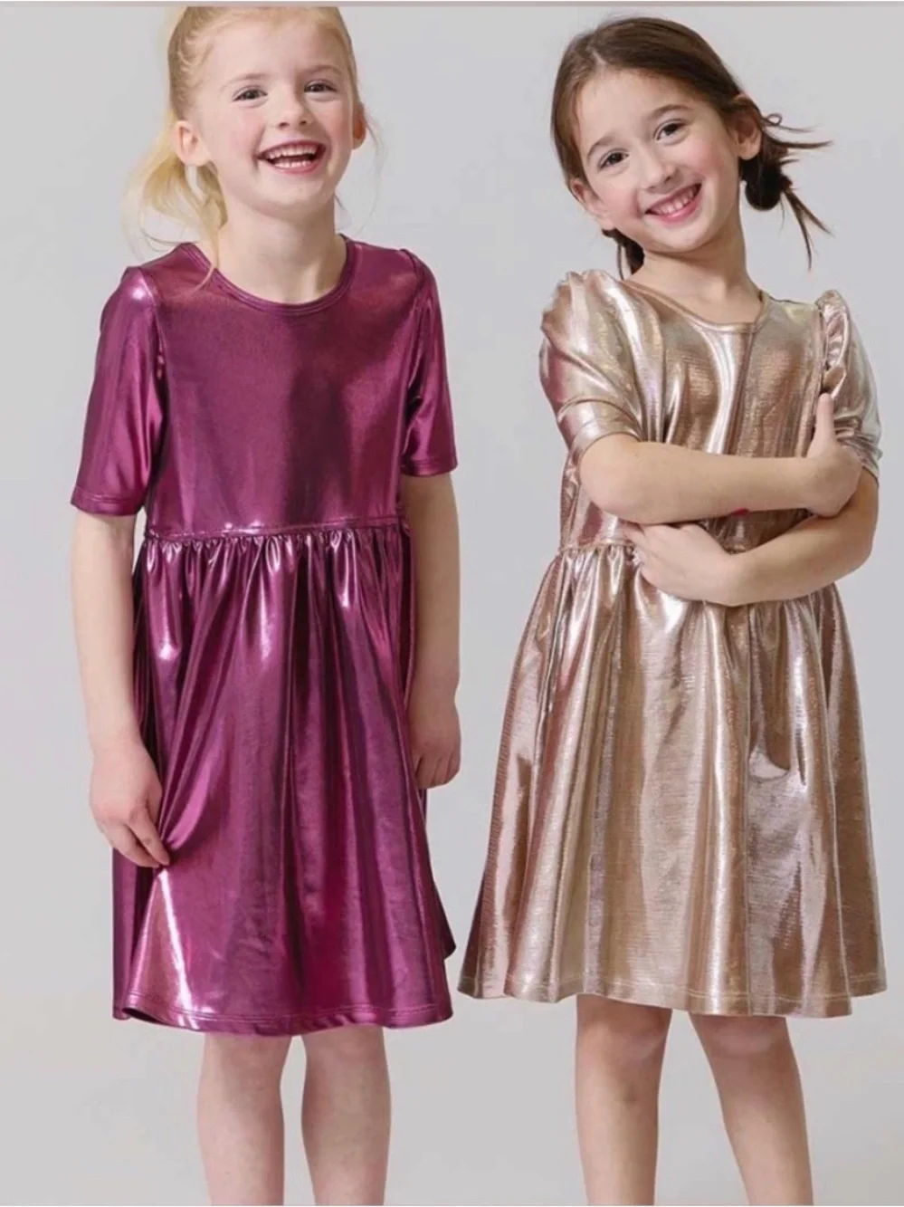 Pink Chicken Metallic Pink Shimmer Lame Steph Dress- Size 7Y - Picture 1 of 5
